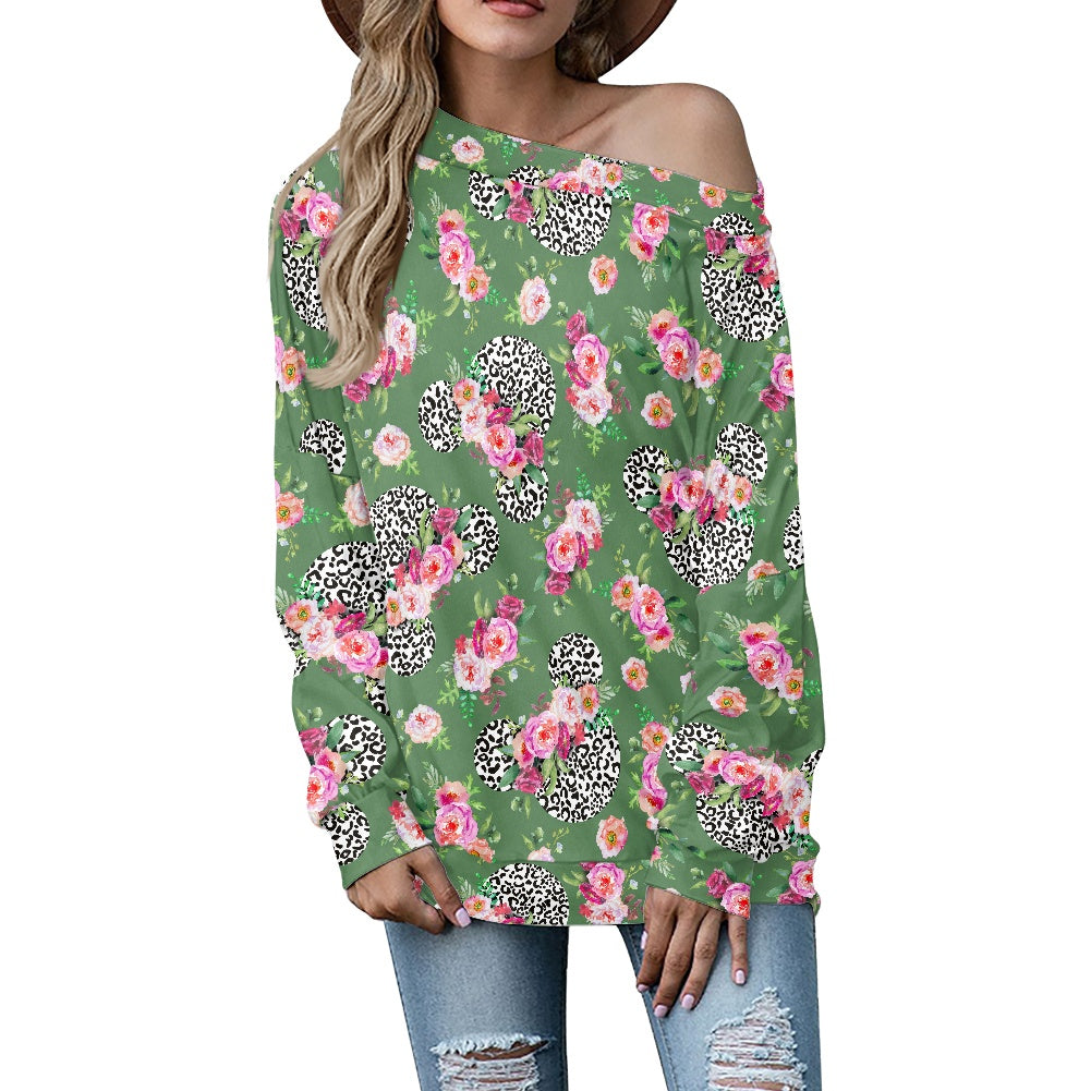 Floral Cheetah Green Women's one-shoulder top