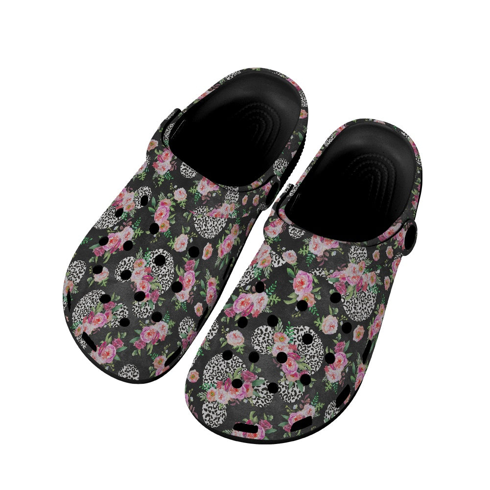 Floral Cheetah Black Adult Crocs Black Sole