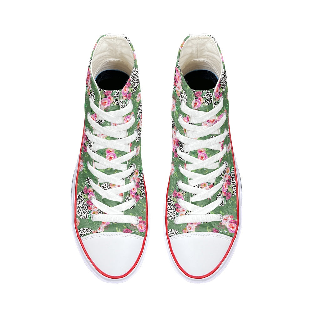 Floral Cheetah Green High Top Canvas Shoes