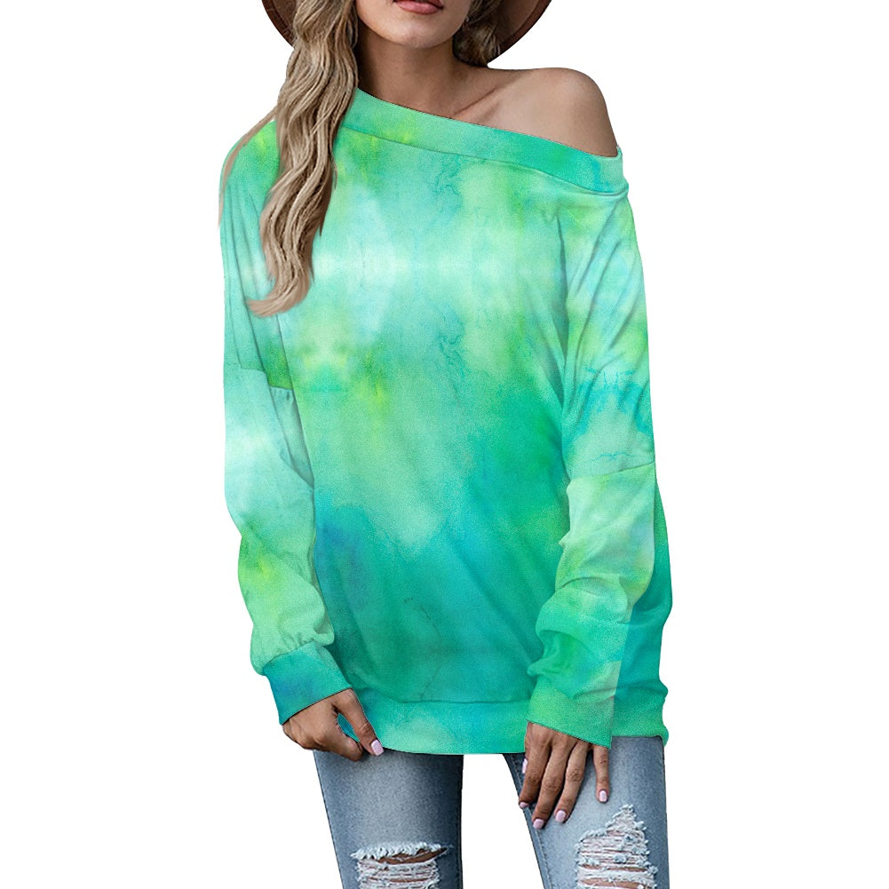 Light Aqua Tie Dye Women's one-shoulder top