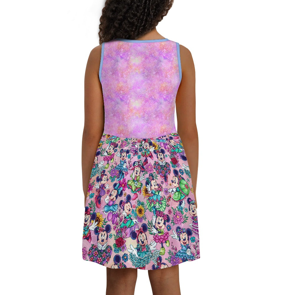 Min Flowers Polyester Girl's Dress with Pockets