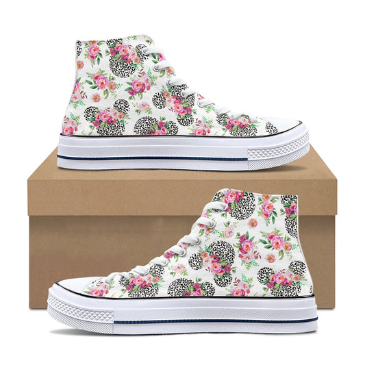 Floral Cheetah White High Top Canvas Shoes