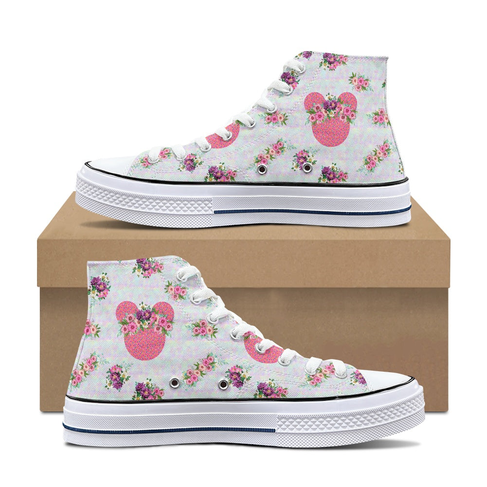 Pink Floral Crown High Top Canvas Shoes