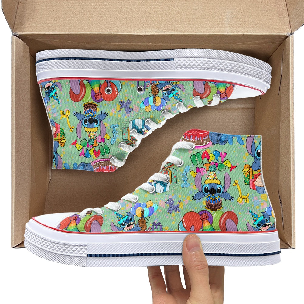 Birthday Alien High Top Canvas Shoes