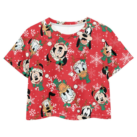 Christmas Friends Loose cropped navel-baring T-shirt