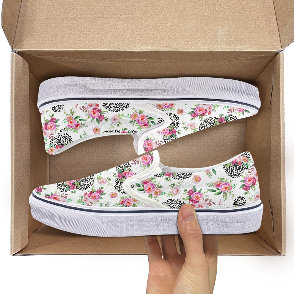 Floral Cheetah White Pedal canvas shoes for Adult