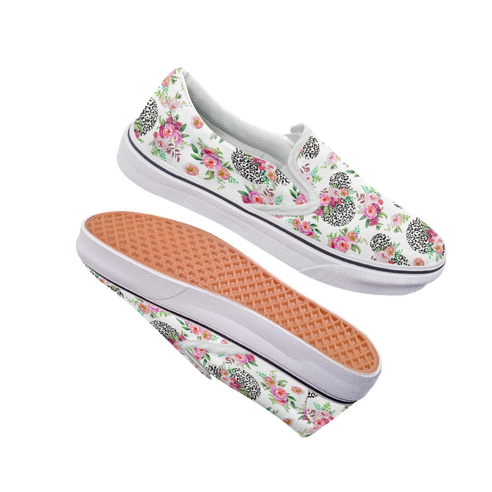 Floral Cheetah White Pedal canvas shoes for Adult