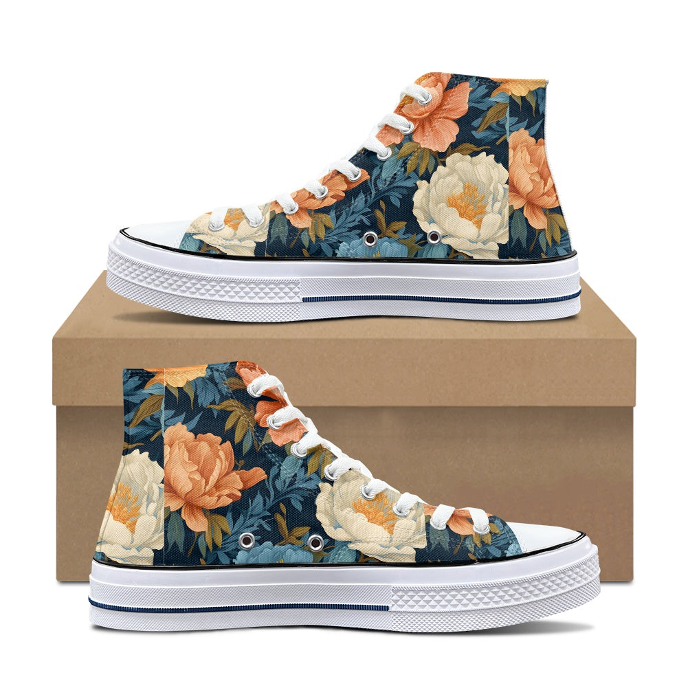 Blue Floral High Top Canvas Shoes