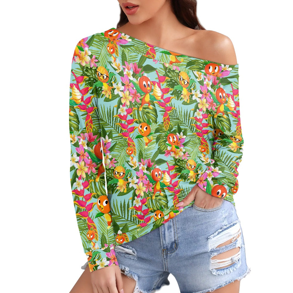 Tropical Orange Bird Women's one-shoulder top