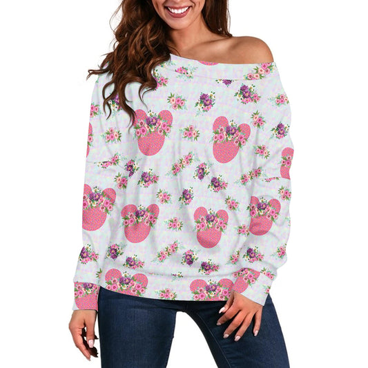 Pink Floral Crown Women's one-shoulder top