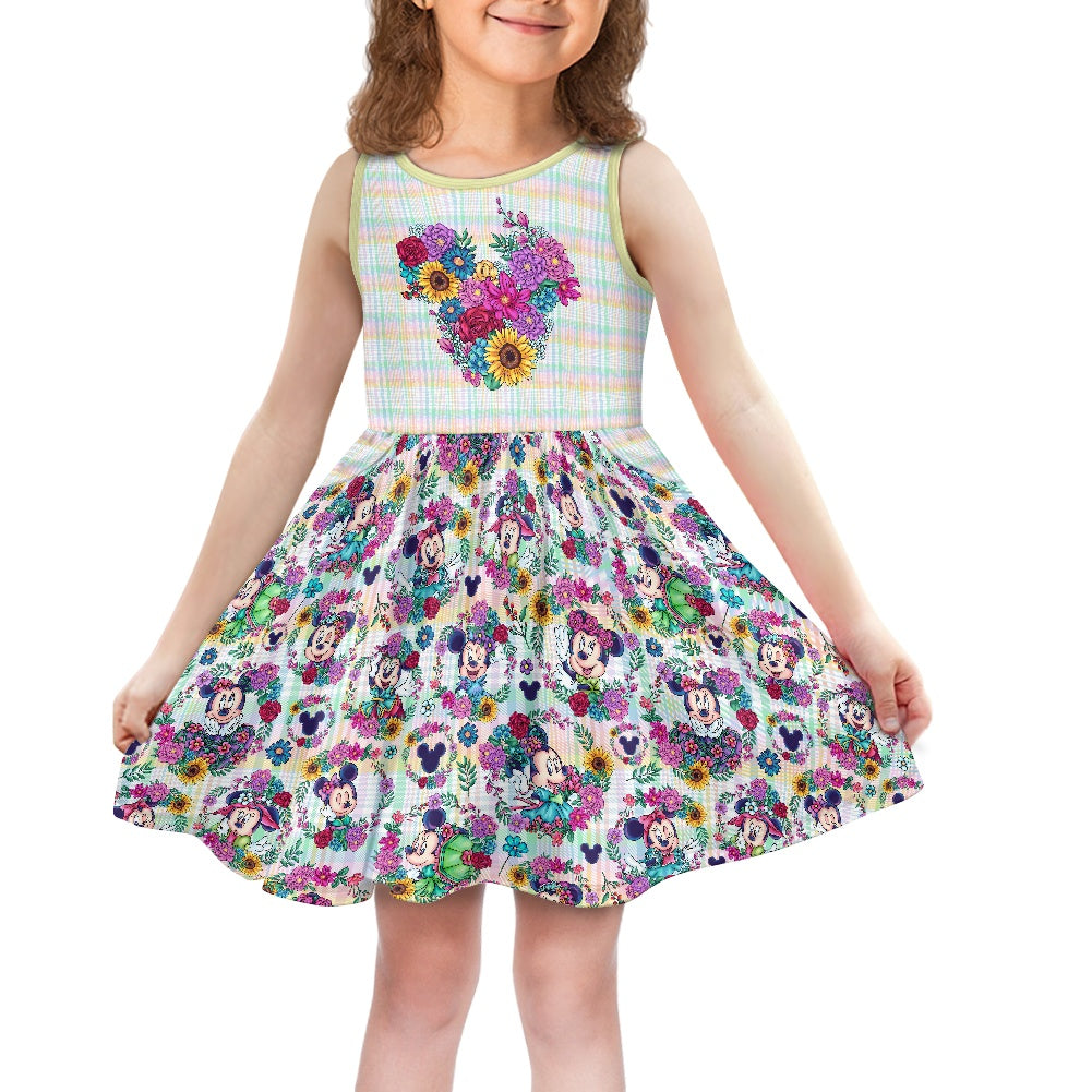 Floral Min Polyester Girl's Dress with Pockets