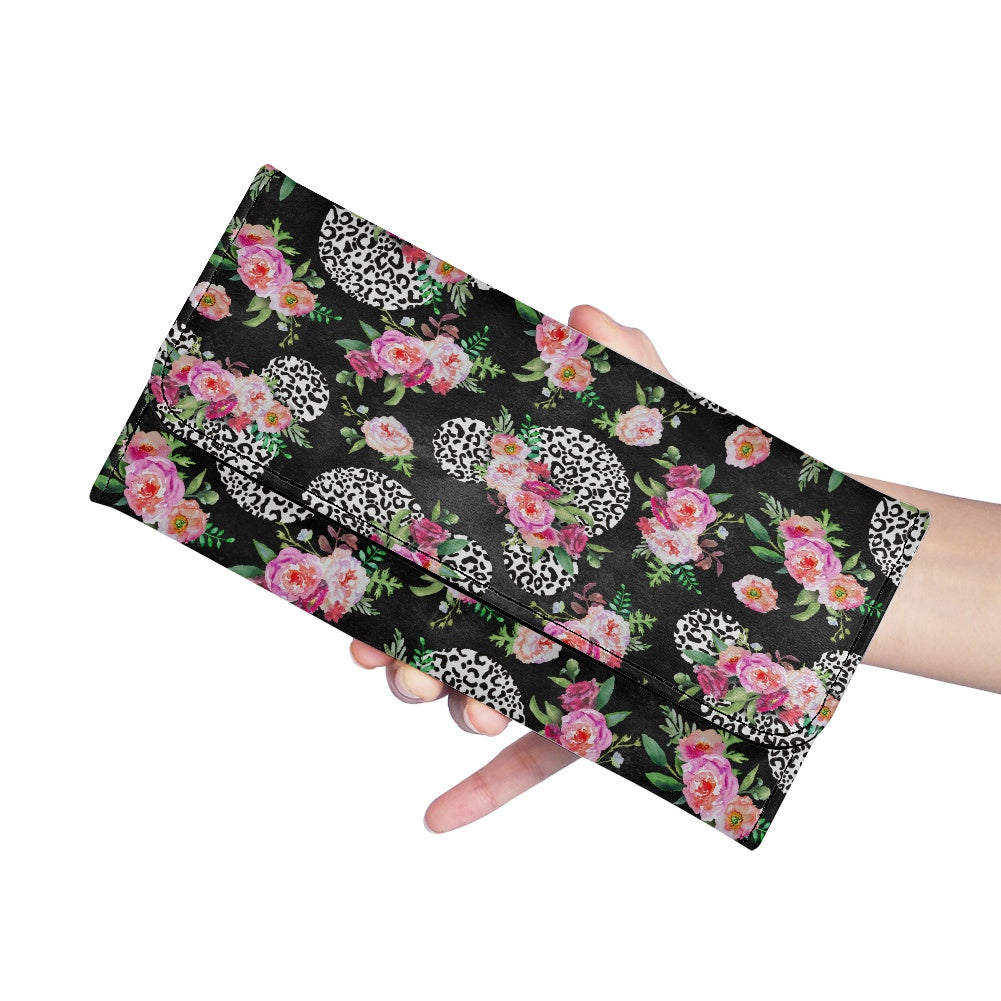 Floral Cheetah Black Long Folding Wallet