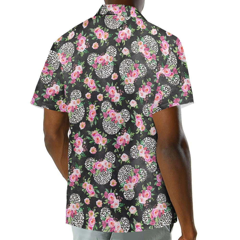 Floral Cheetah Black Hawaiian shirt