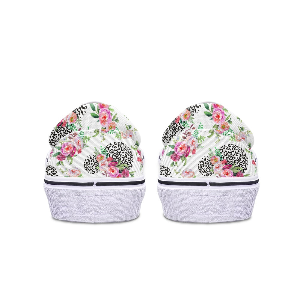 Floral Cheetah White Pedal canvas shoes for Adult