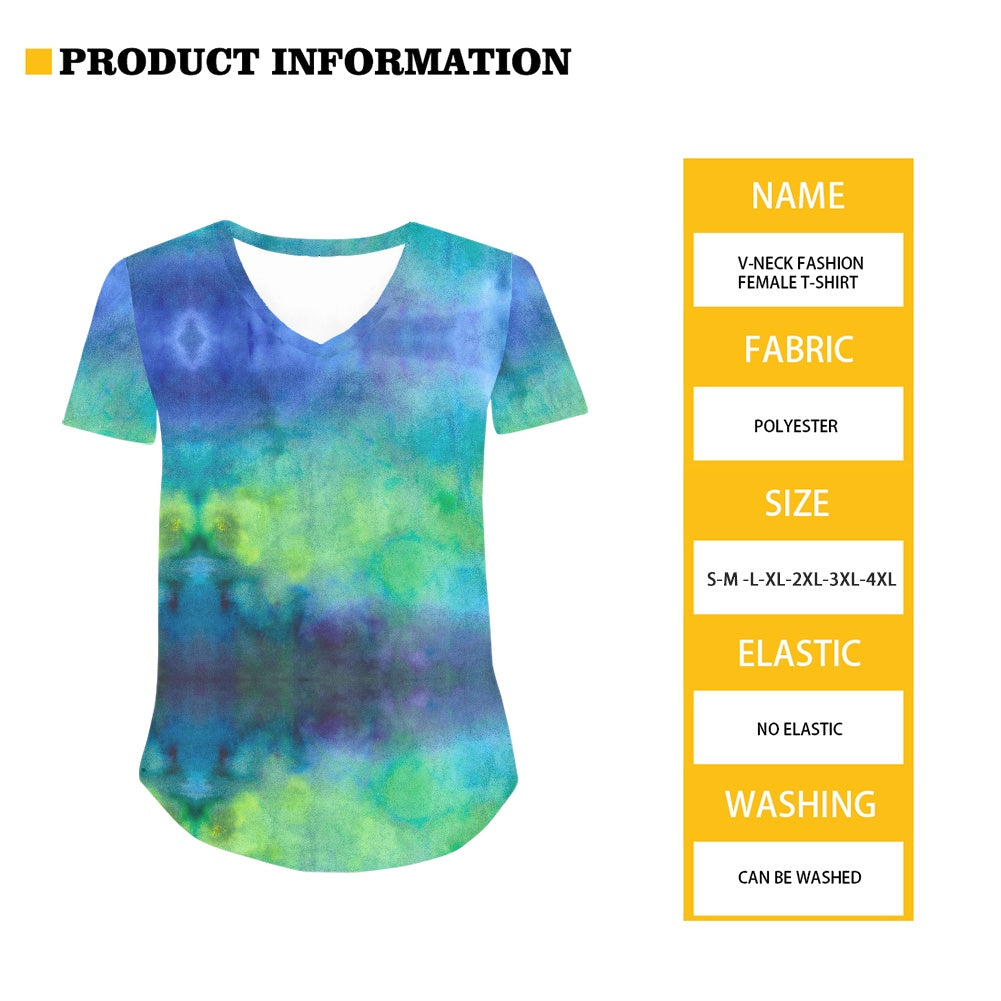 Aqua Tie Dye Women's V-neck Top