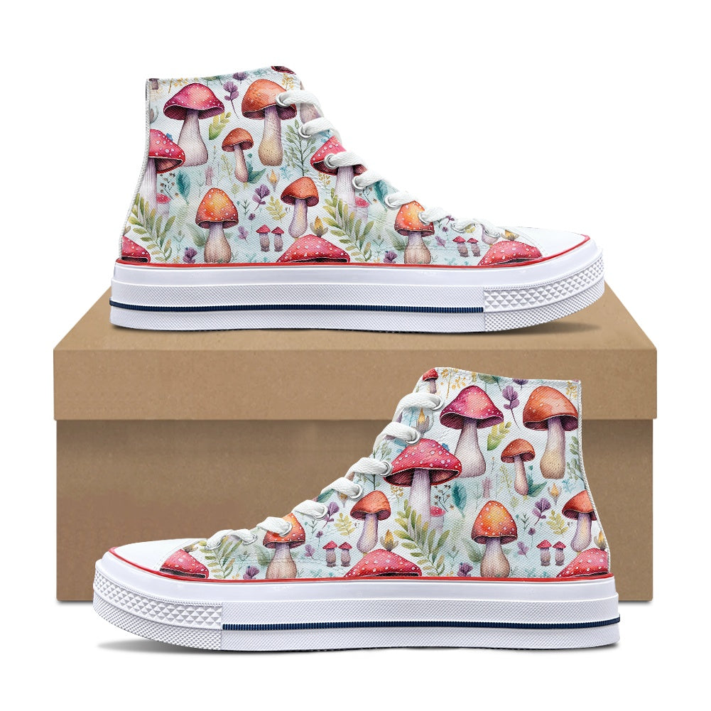 Red Mushrooms High Top Canvas Shoes