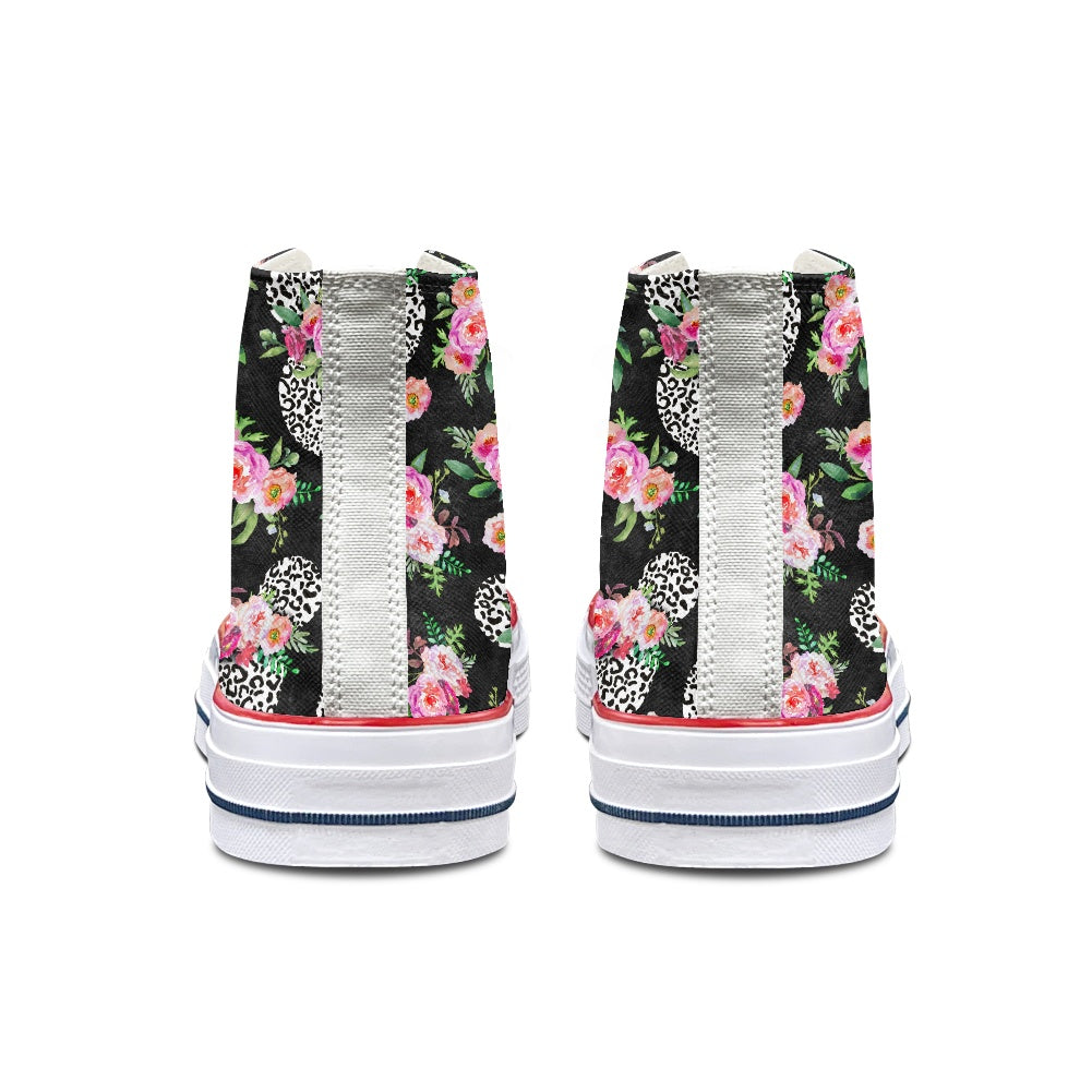 Floral Cheetah Black High Top Canvas Shoes