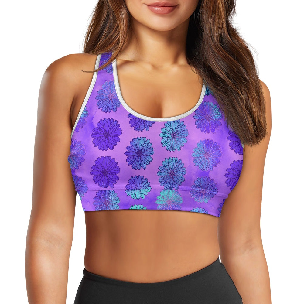 Aqua Purple Floral Women's Sports Vest