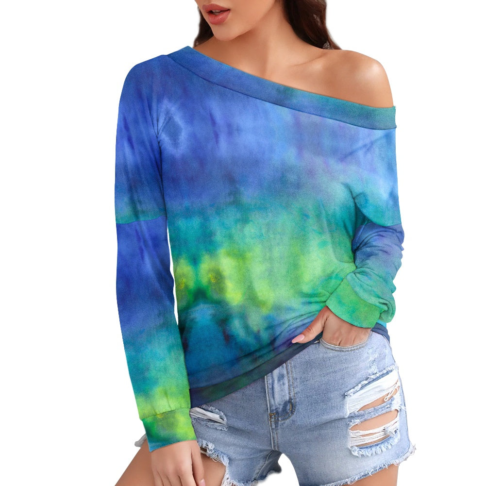 Aqua Tie Dye Women's one-shoulder top