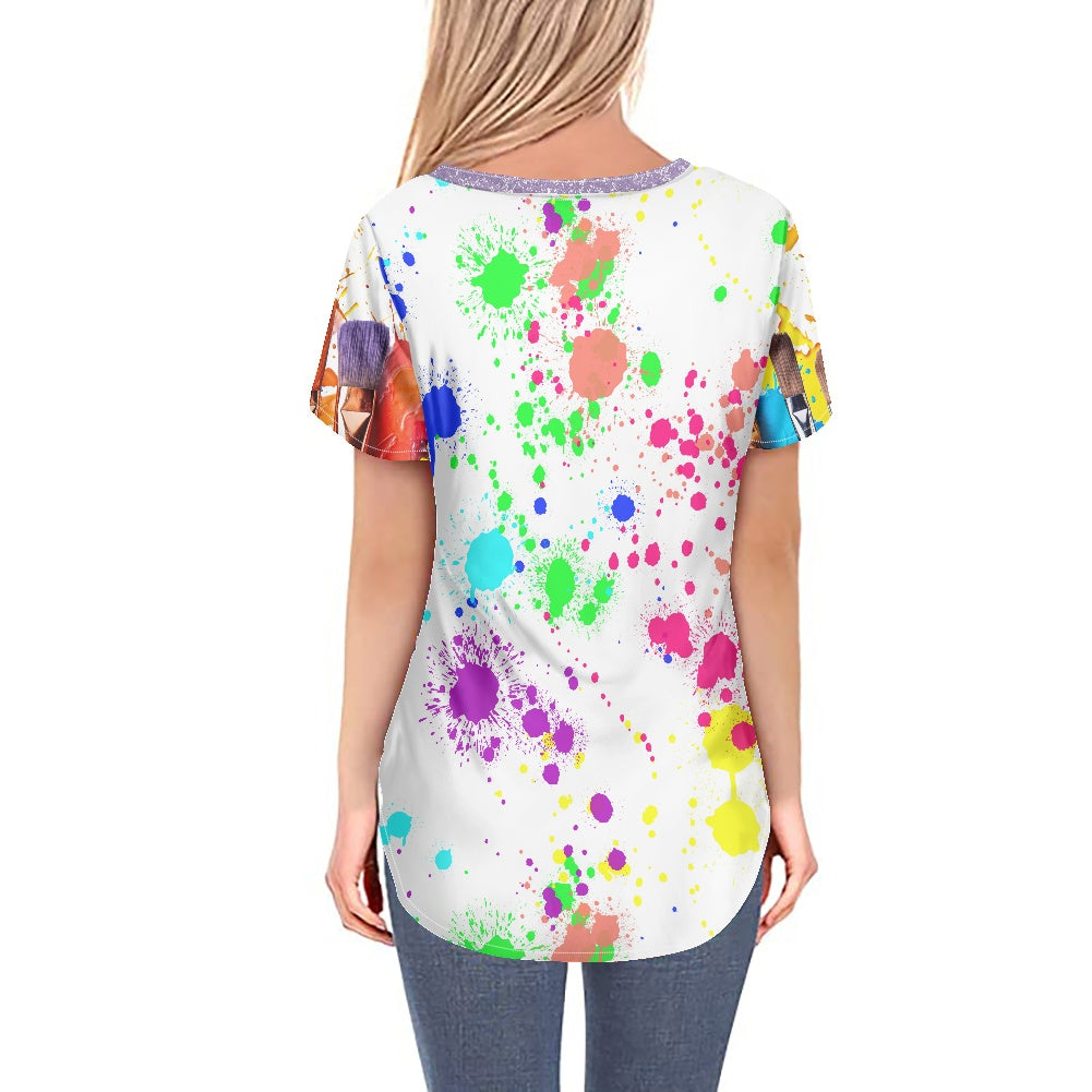 Purple Dragon Splatter Women's V-neck Top