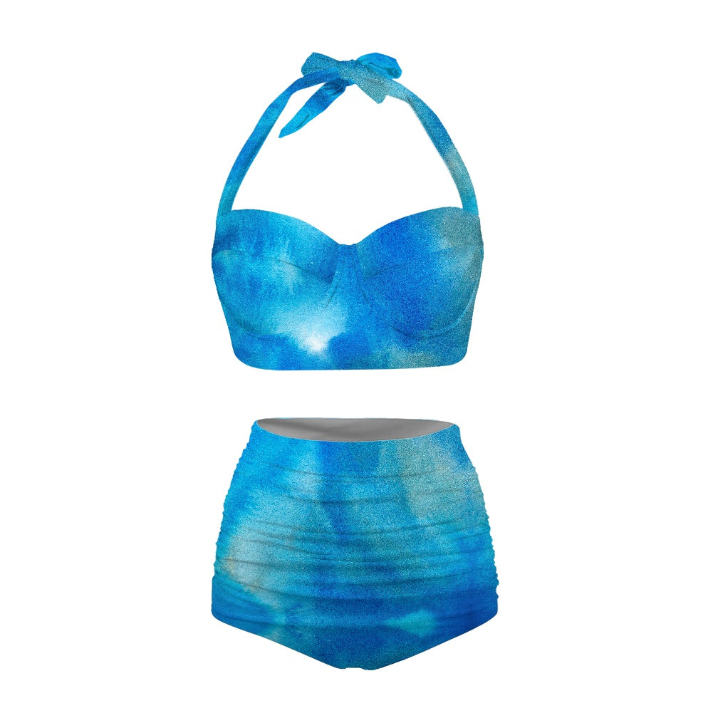 Aqua Blue Tie Dye Two-piece Swimsuit