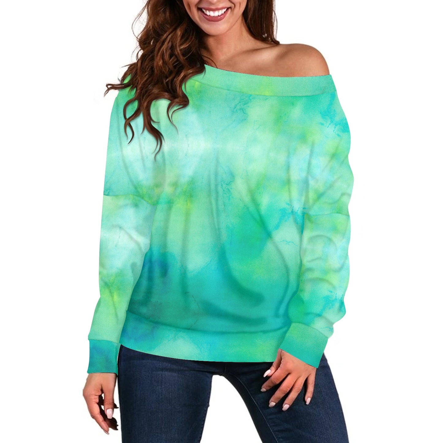 Light Aqua Tie Dye Women's one-shoulder top