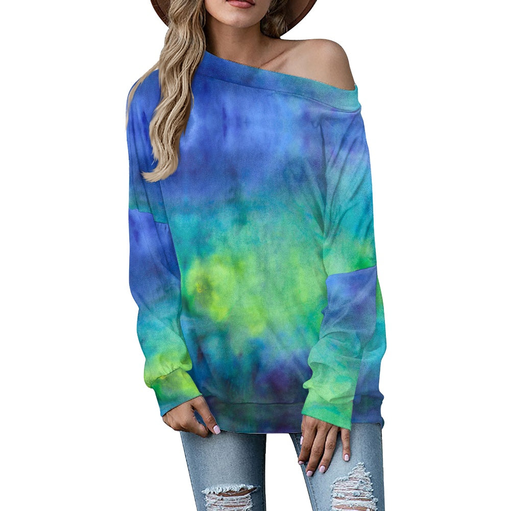 Aqua Tie Dye Women's one-shoulder top