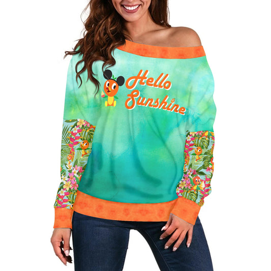 Tropical Orange Bird- Hello Sunshine- Women's one-shoulder top