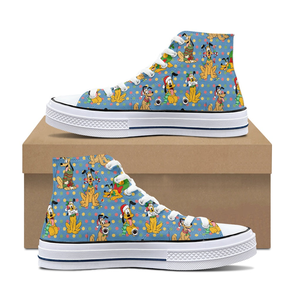 Christmas Pup High Top Canvas Shoes