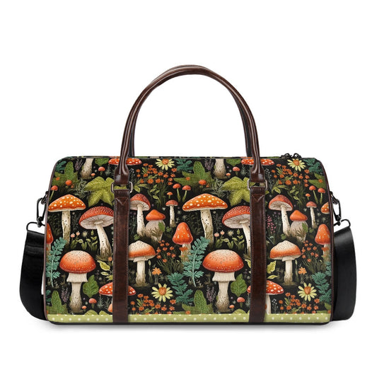 Burnt Orange Mushrooms Travel Handbag