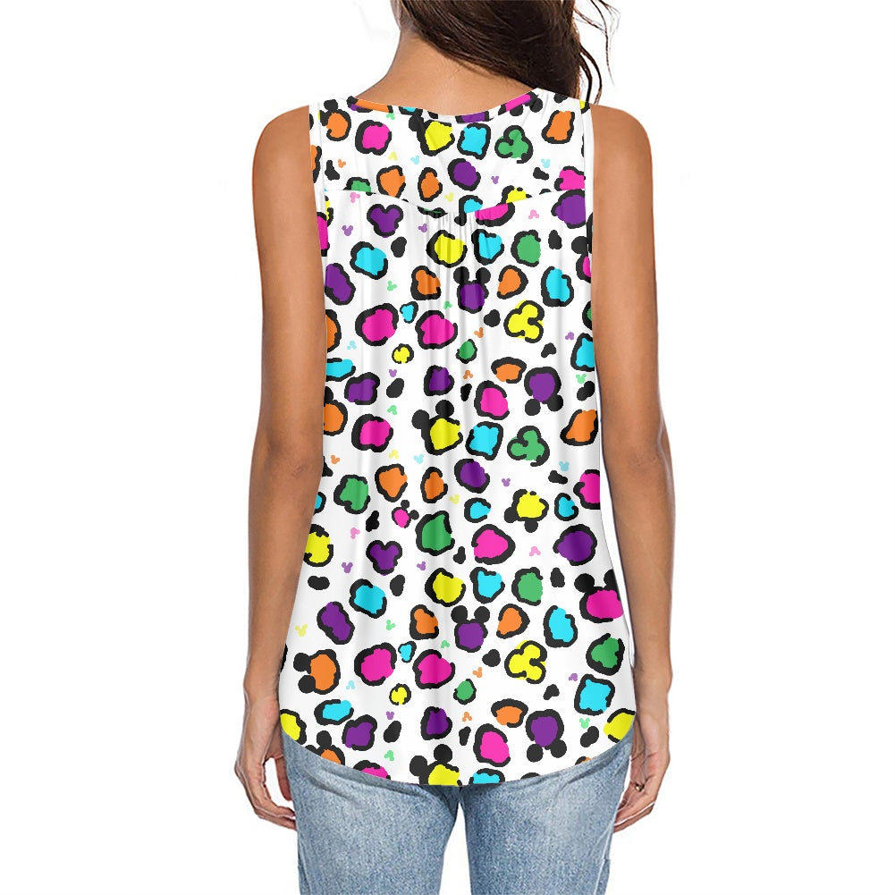 Neon Spots Women's Sleeveless V-Neck Top