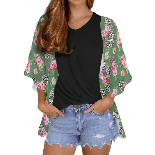 Floral Cheetah Green Women's cardigan chiffon shirt