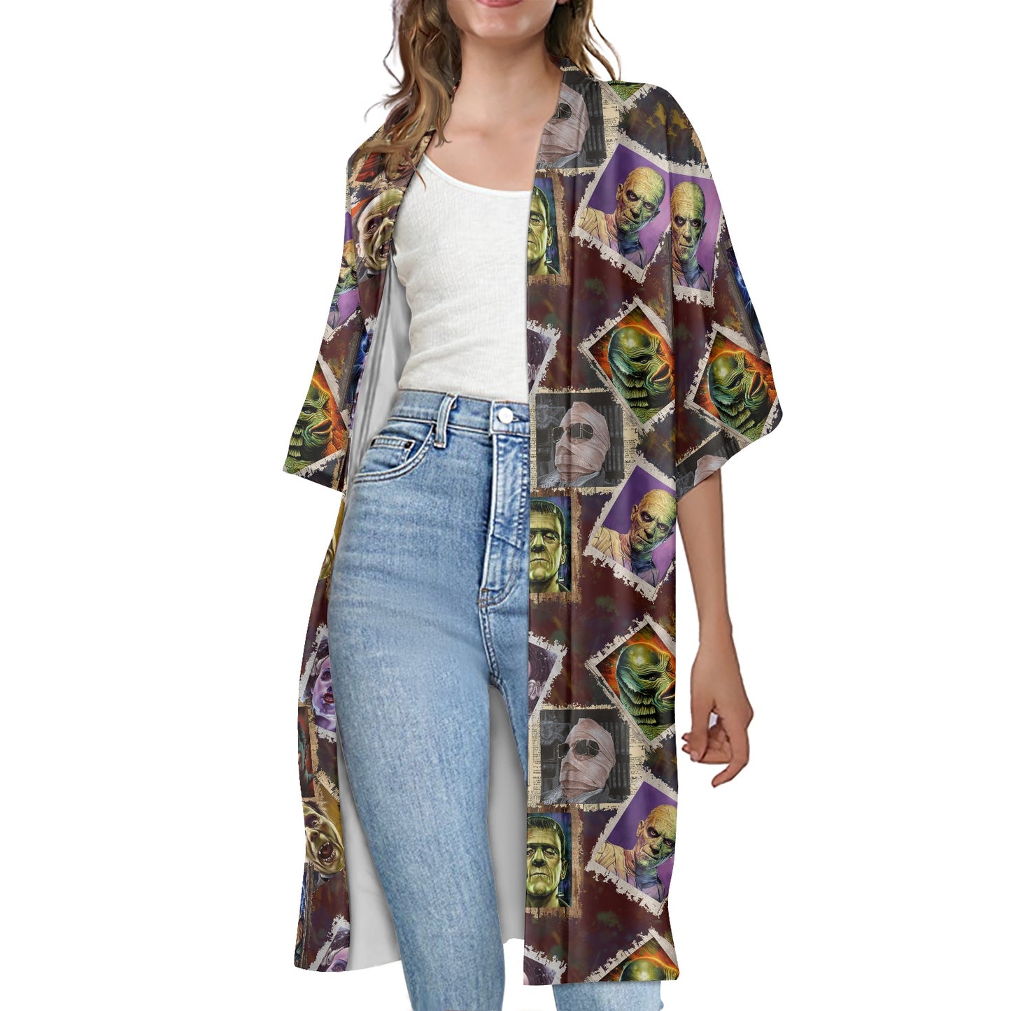 Movie Monsters Women's Half Sleeve Kimono Cardigan