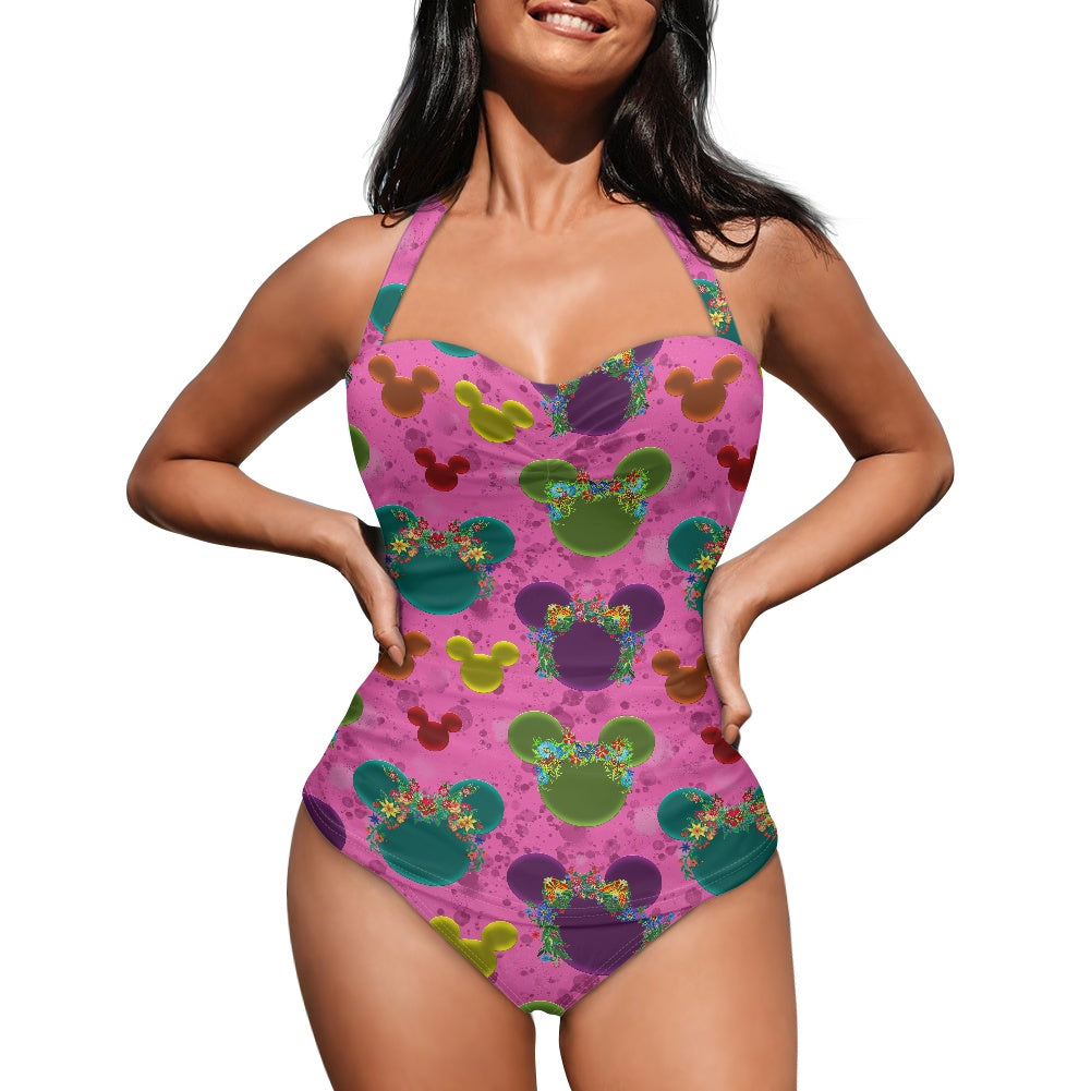 Neon Floral Ears Strappy one piece