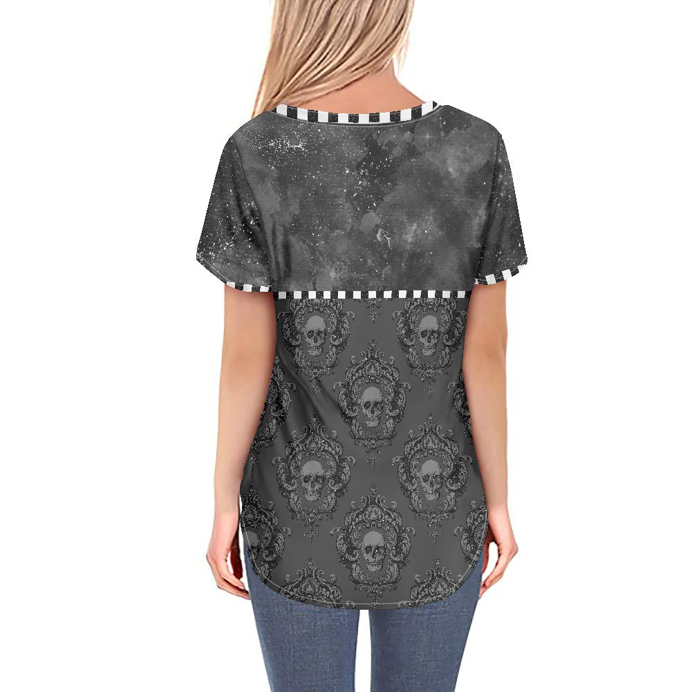 Black Skulls Women's V-neck Top