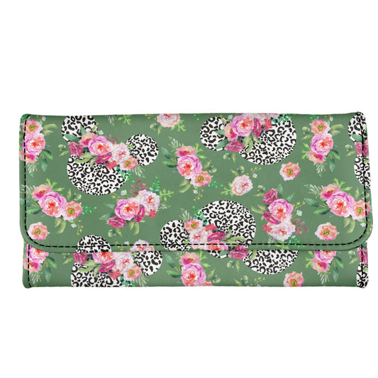 Floral Cheetah Green Long Folding Wallet