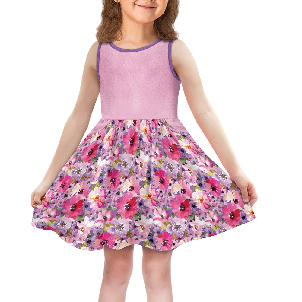 Pink Floral Girl's dress with pockets