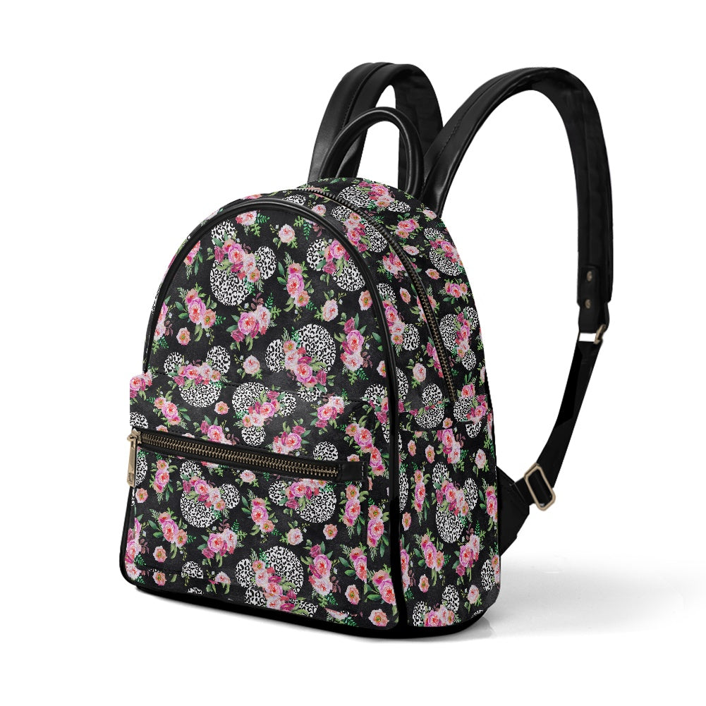 Floral Cheetah Black Casual Backpack for women