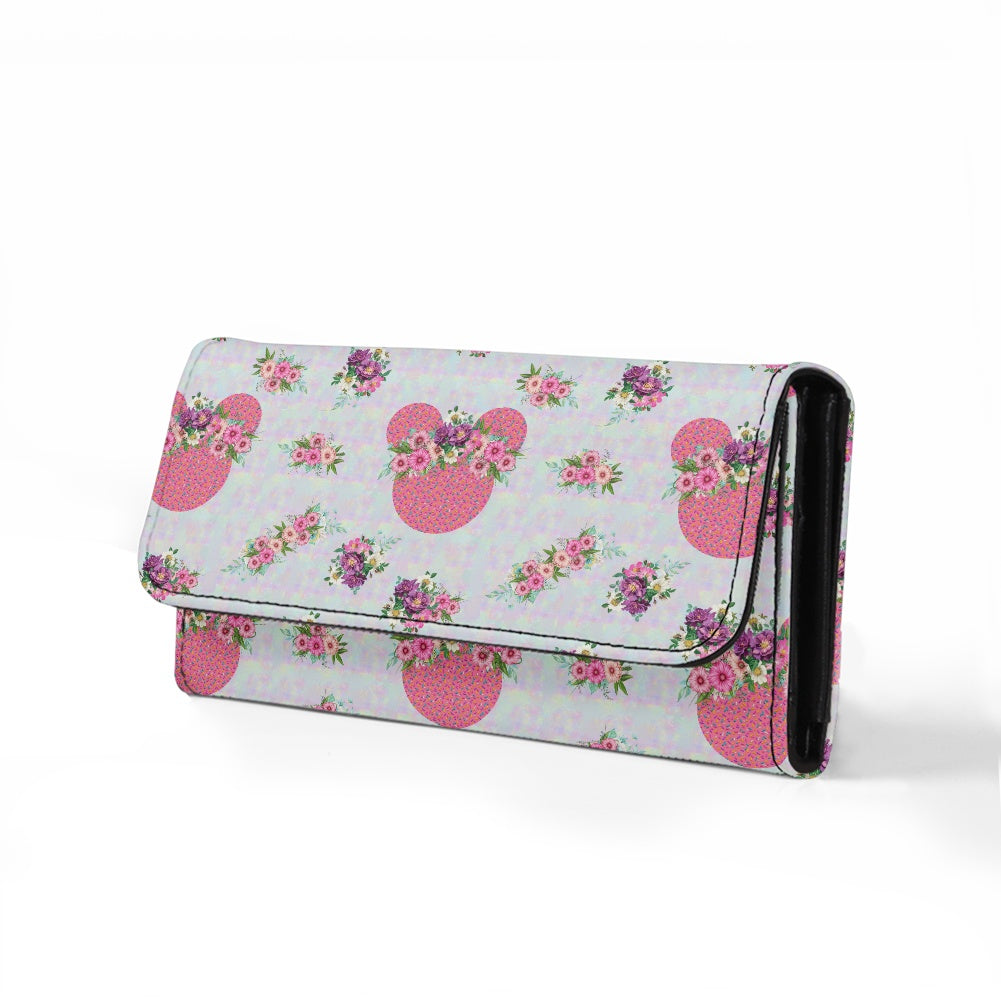 Pink Floral Crown Long Folding Wallet