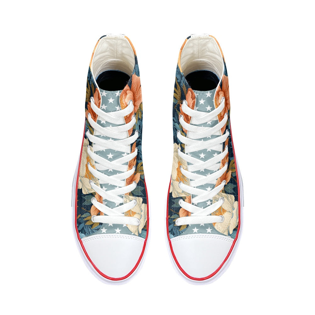 Blue Floral High Top Canvas Shoes