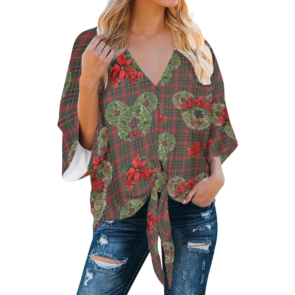 Christmas Wreaths Women‘s’ V-neck Streamers Blouse