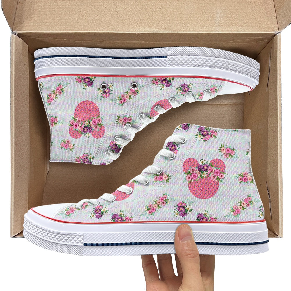 Pink Floral Crown High Top Canvas Shoes