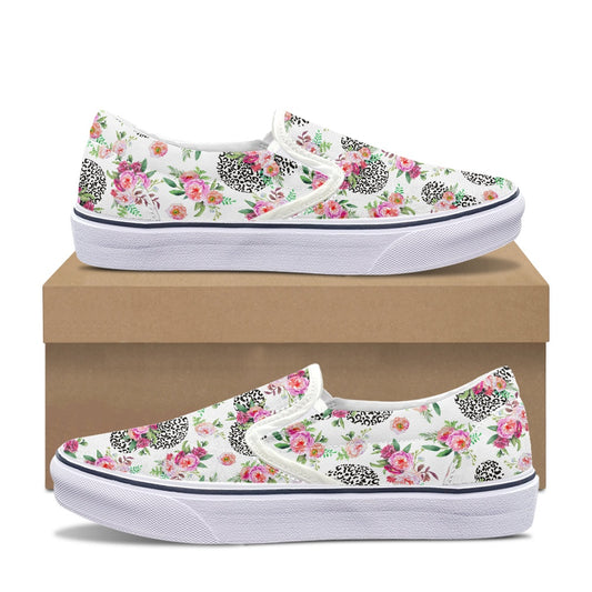 Floral Cheetah White Pedal canvas shoes for Adult