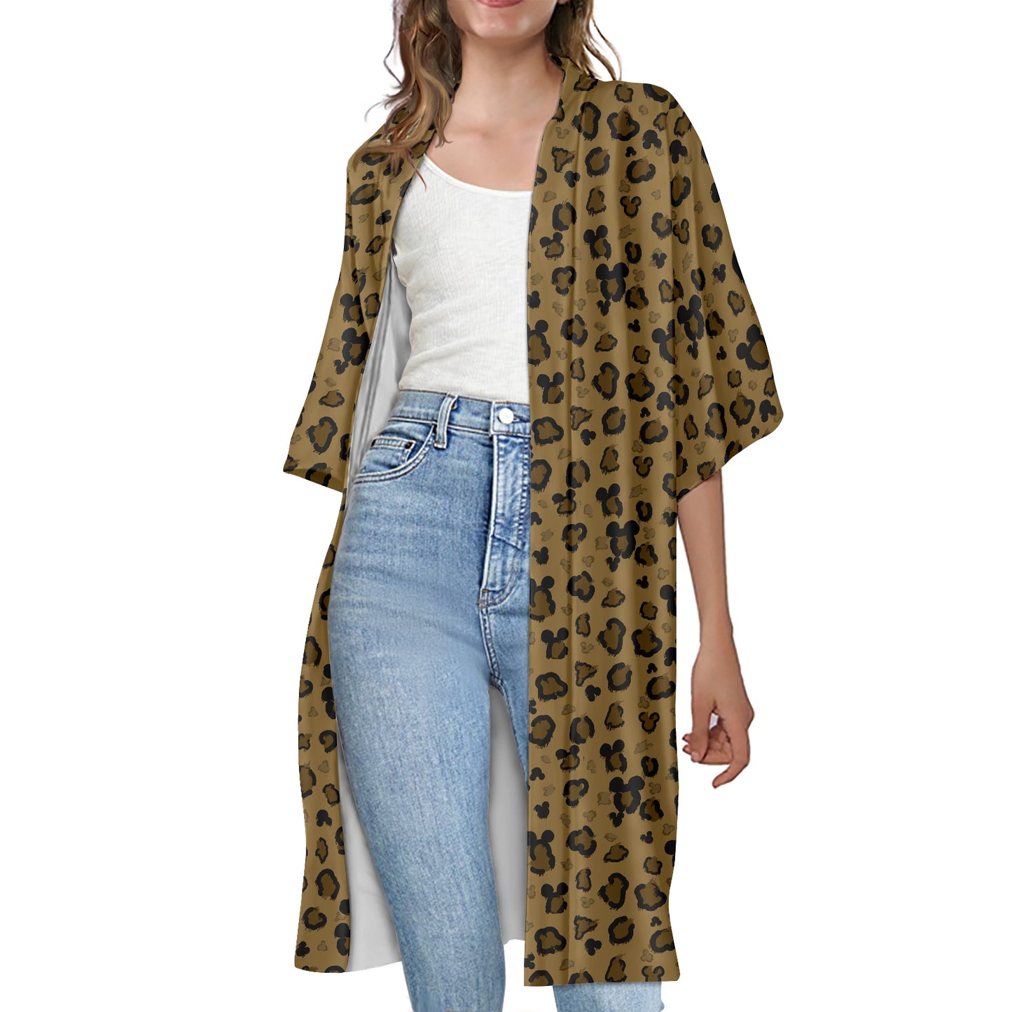 Cheetah Mouse Women's Half Sleeve Kimono Cardigan