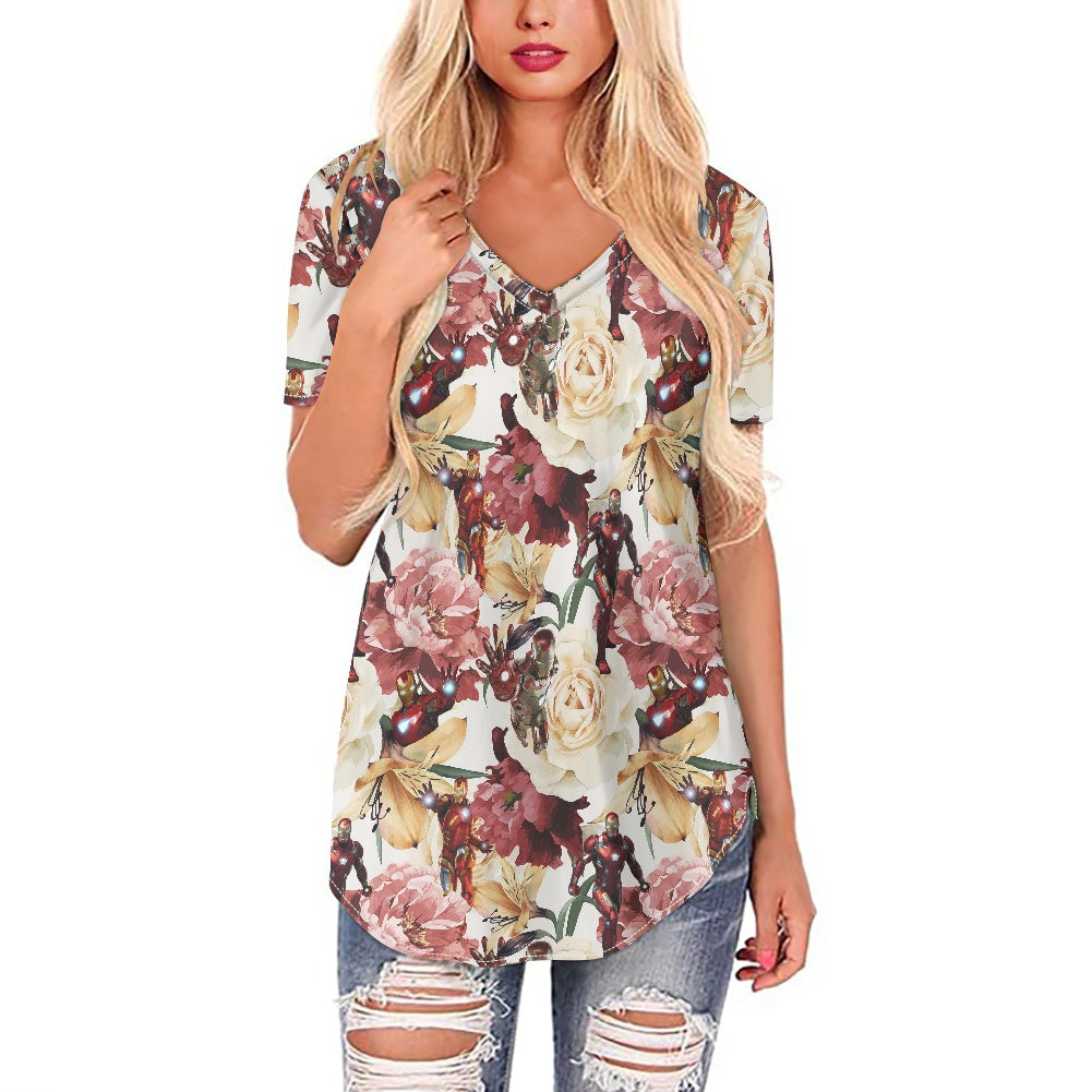 Floral Iron Women's V-neck Top