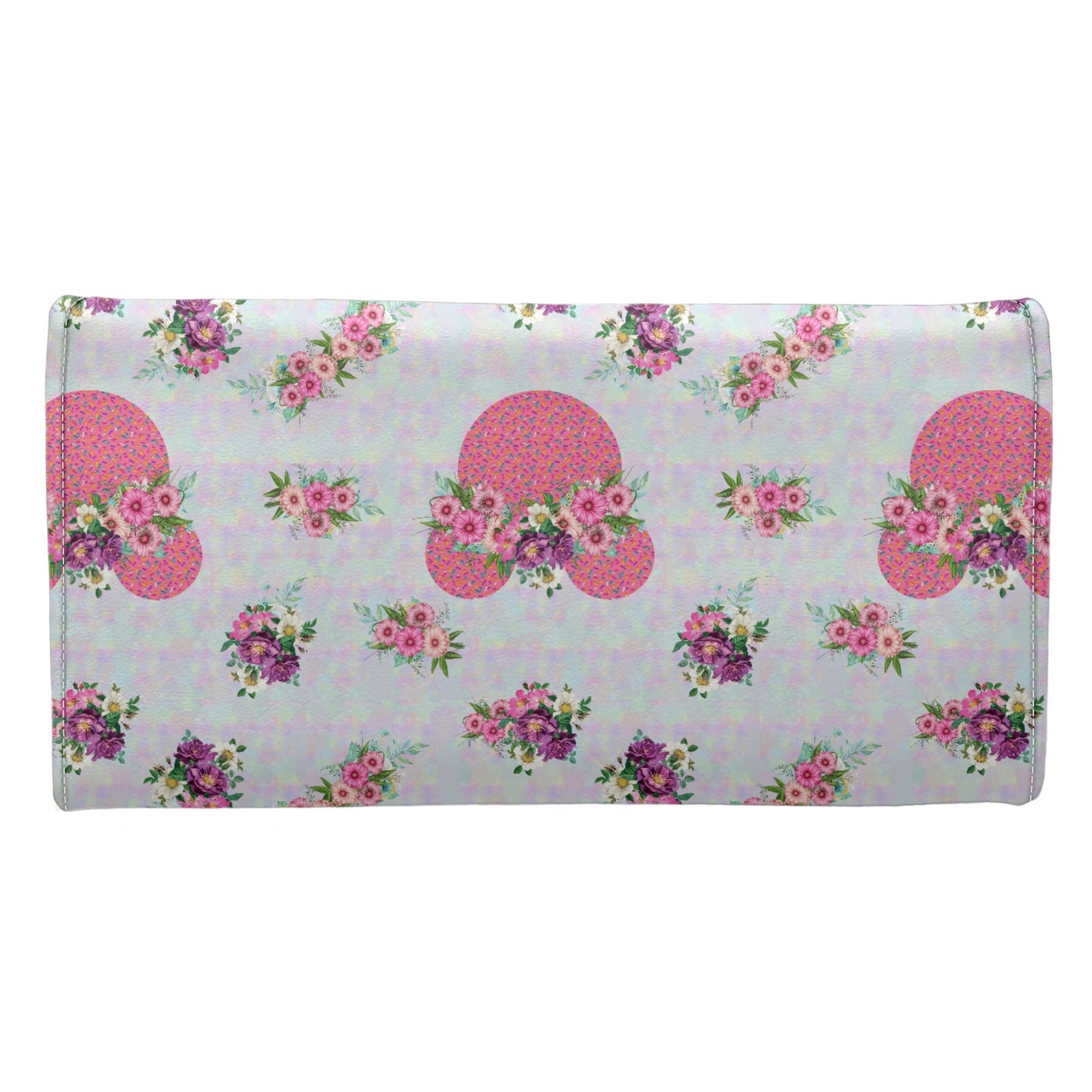 Pink Floral Crown Long Folding Wallet