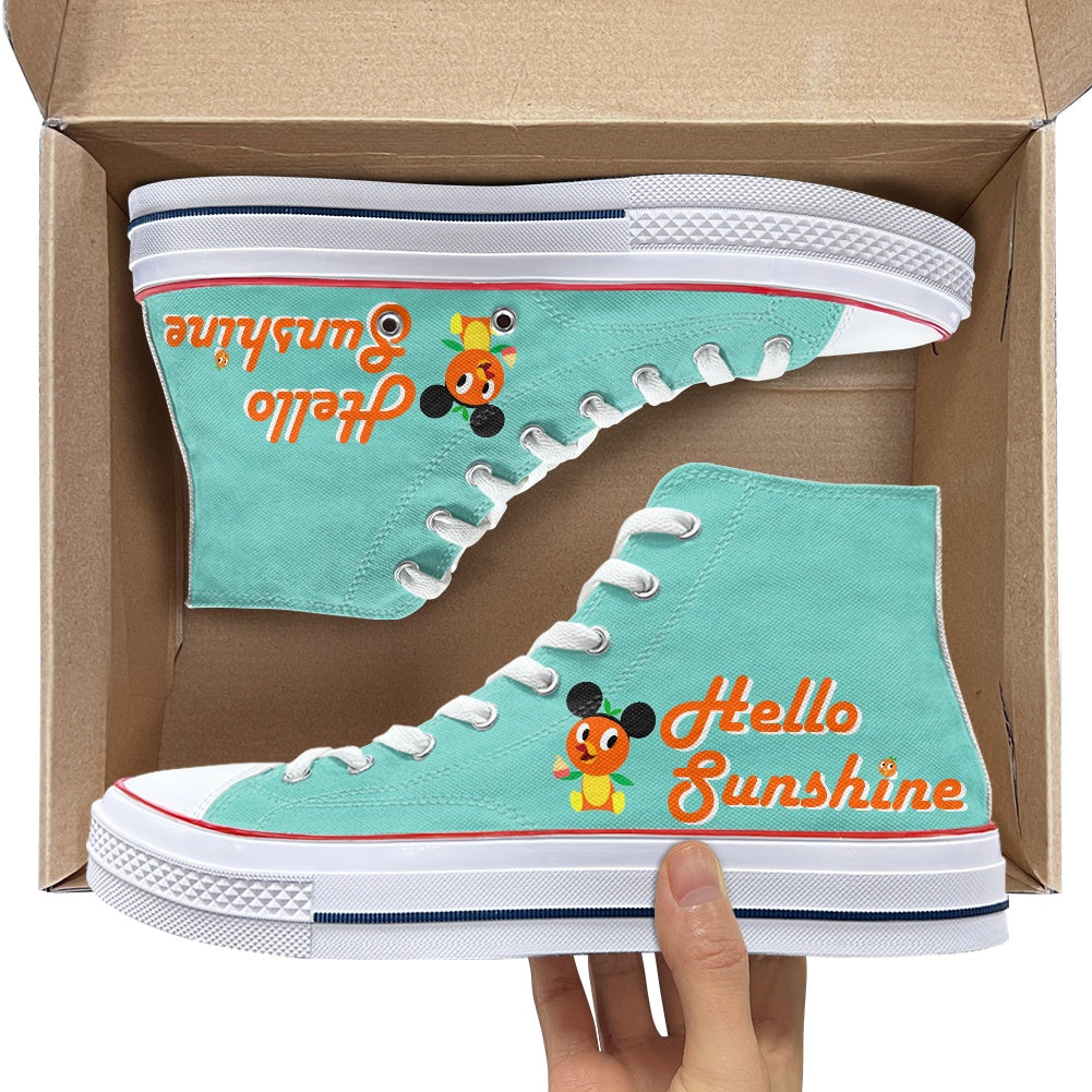 Hello Sunshine Orange Bird High Top Canvas Shoes