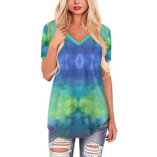 Aqua Tie Dye Women's V-neck Top