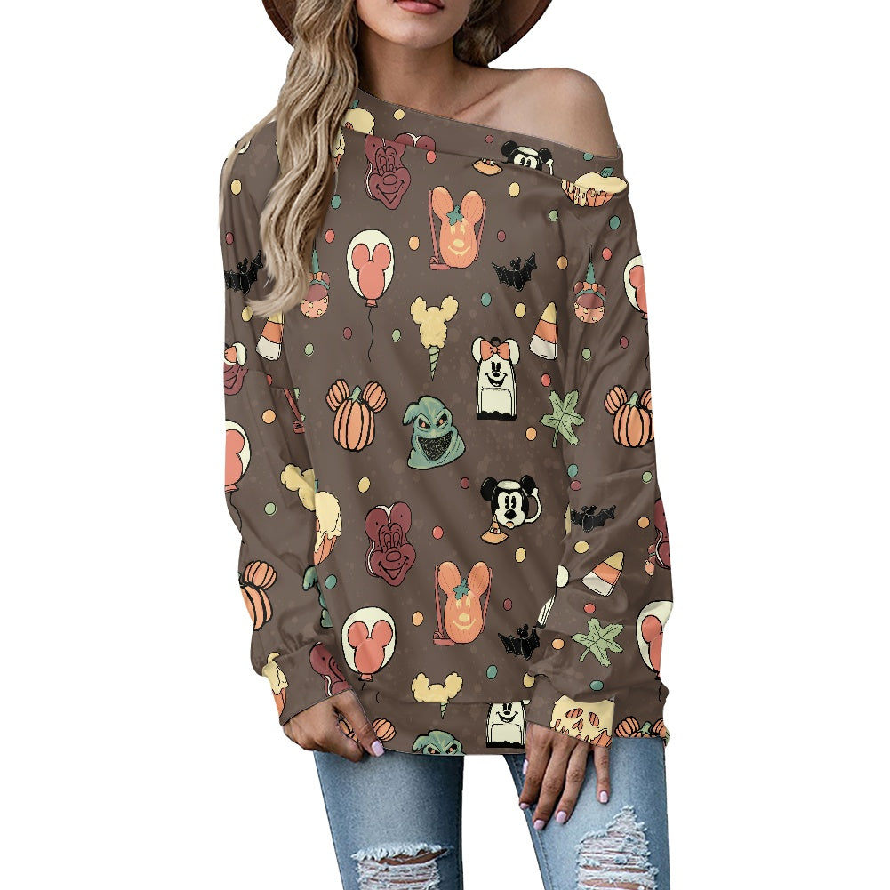 Boho Halloween Brown Women's one-shoulder top