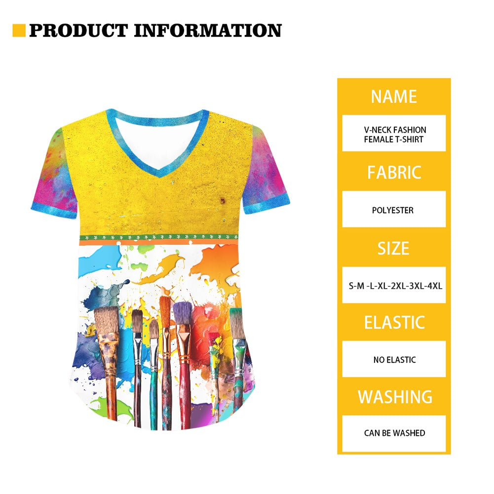 Paint Splatter Women's V-neck Top